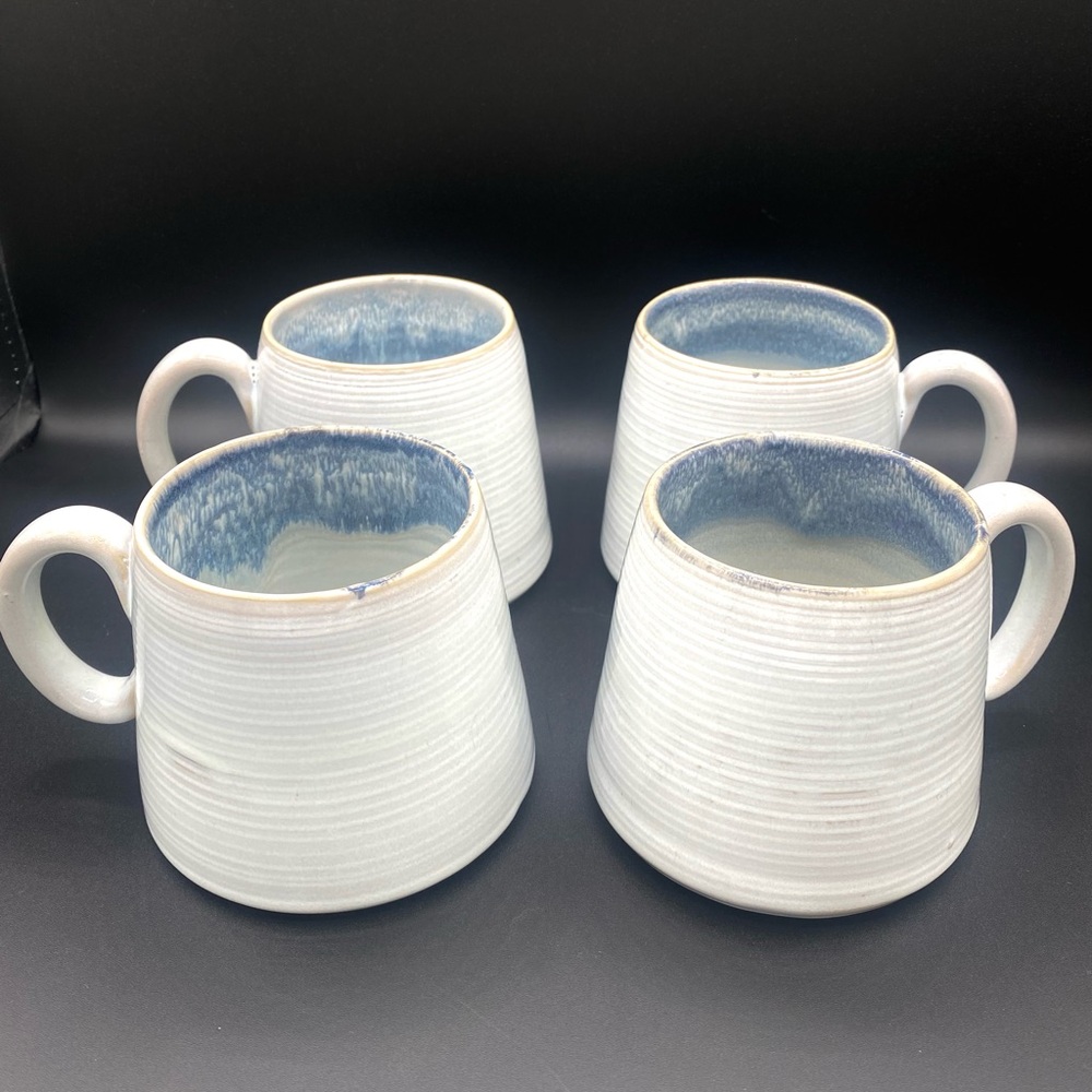 Set Of 4 Barcela Portugal Handmade Stoneware Pottery Coffee Tea Mugs 16 Oz EUC